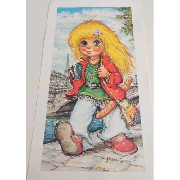 Vtg Retro 80s French Mid Century Big Eyed Paris Boy Girl Art Print Michel Thomas - Picture 12 of 16